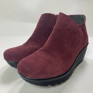 Skechers Air Cooled Memory Foam Burgundy Wedge Leather Ankle Boots Size 9